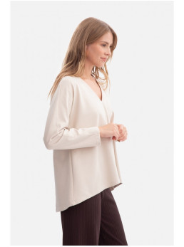 B304 Megztas palaidinės tipo džemperis V formos iškirpte - smėlio