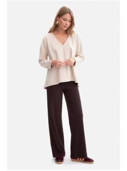 B304 Megztas palaidinės tipo džemperis V formos iškirpte - smėlio