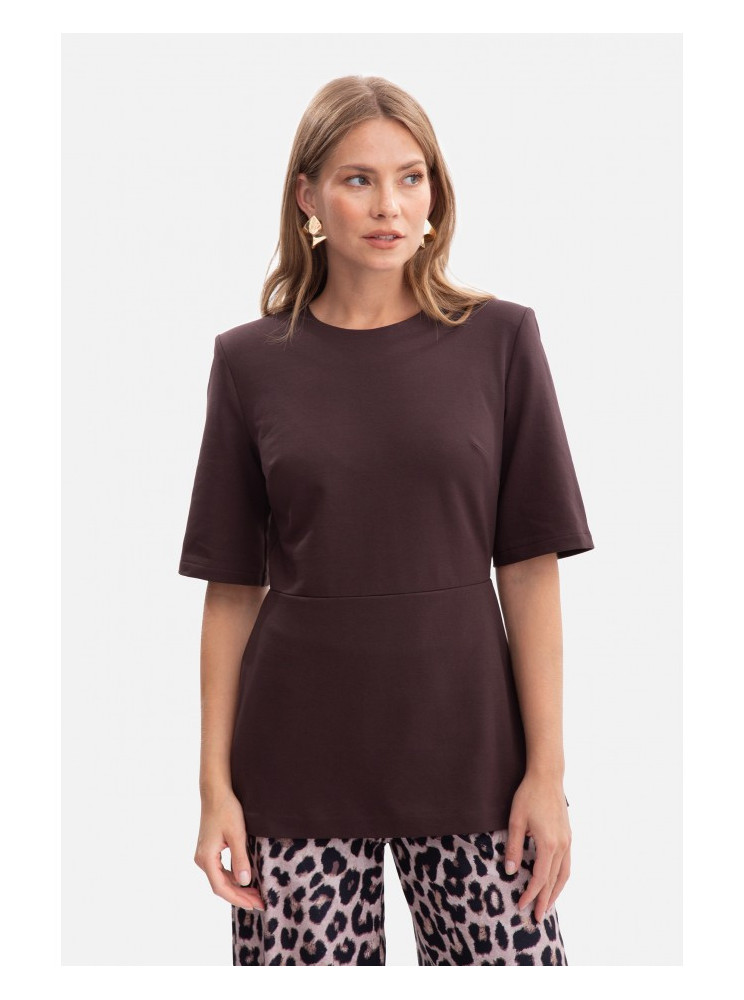 B305 Megztas peplum stiliaus viršus - dark chocolate