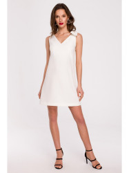 K128 Plain A-line dress with a bow - ecru
