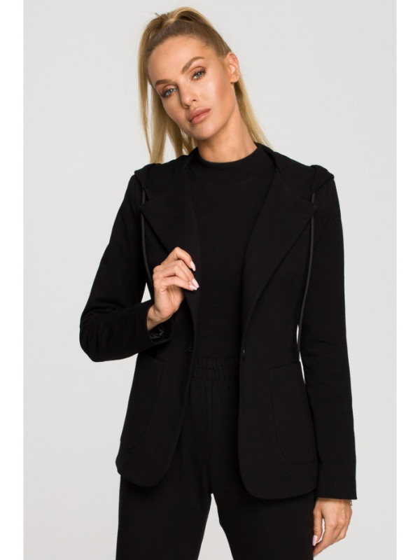 M691 Hooded blazer with single button - black