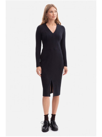 B307 Prie kūno priglundanti suknelė iš rib audinio - juoda