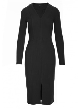 B307 Prie kūno priglundanti suknelė iš rib audinio - juoda