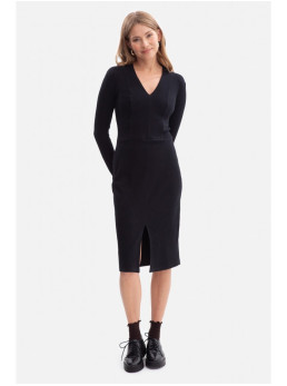 B307 Prie kūno priglundanti suknelė iš rib audinio - juoda