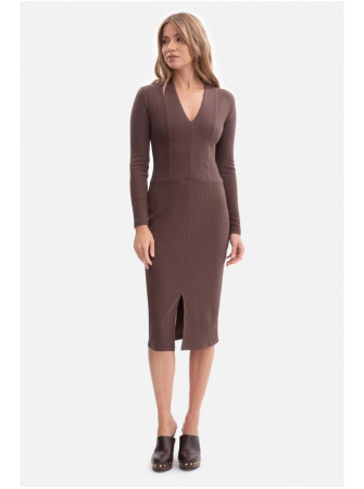 B307 Riečių rašto suknelė-pieštukas - ruda