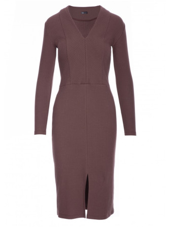 B307 Riečių rašto suknelė-pieštukas - ruda