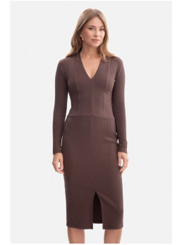 B307 Riečių rašto suknelė-pieštukas - ruda