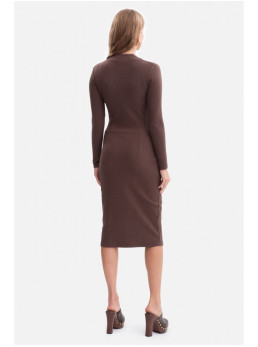 B307 Riečių rašto suknelė-pieštukas - ruda