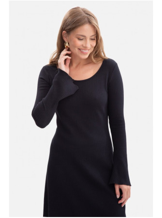 B308 Midi ilgio suknelė iš rib audinio - juoda