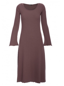 B308 Rievėto trikotažo midi suknelė - ruda