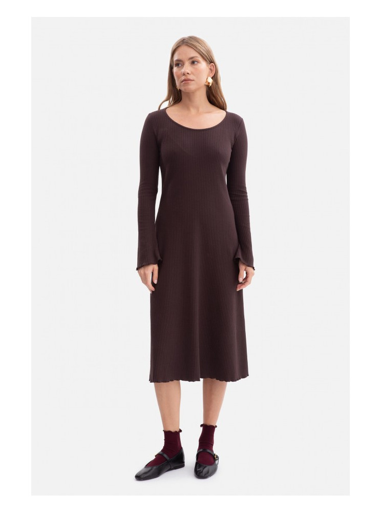 B308 Rievėto trikotažo midi suknelė - dark chocolate