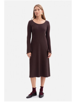 B308 Rievėto trikotažo midi suknelė - dark chocolate