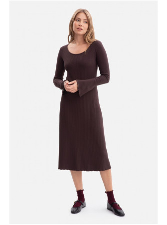 B308 Midi ilgio suknelė su šonkaulių raštu - dark chocolate