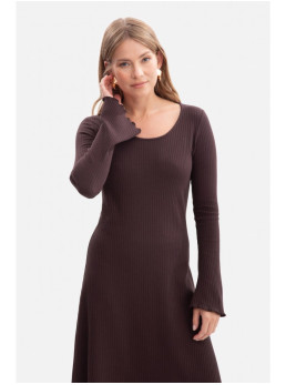 B308 Midi ilgio suknelė su šonkaulių raštu - dark chocolate