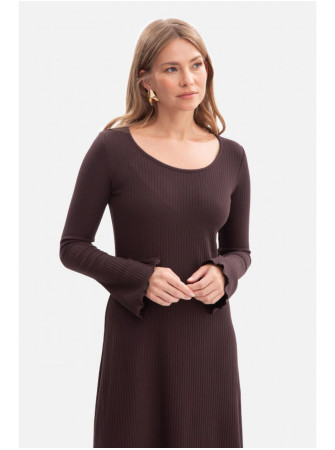 B308 Rievėto trikotažo midi suknelė - dark chocolate