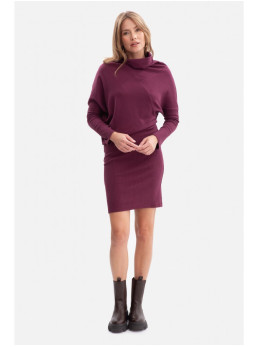 B309 Ribotu raštu megzta suknelė-palaidinė - slyvų