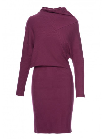 B309 Ribotu raštu megzta suknelė-palaidinė - slyvų