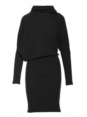 B309 Megzta suknelė-palaidinė su raukiniais - juoda