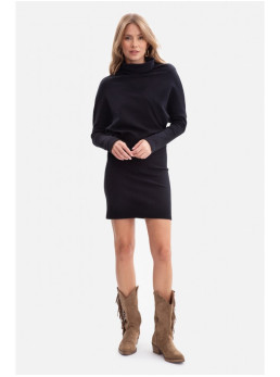 B309 Riboto mezgimo suknelė-palaidinė - juoda