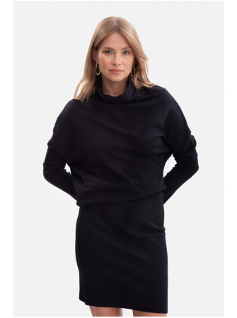 B309 Megzta suknelė-palaidinė su raukiniais - juoda