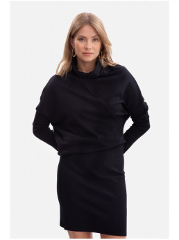 B309 Riboto mezgimo suknelė-palaidinė - juoda