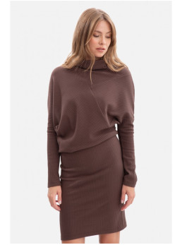 B309 Ryto megzta suknelė-pūsta - ruda