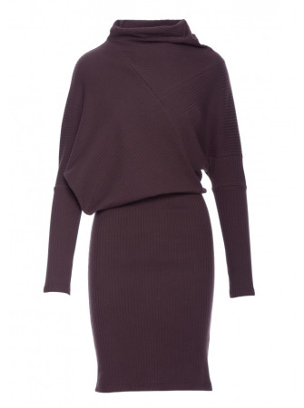 B309 Megzta suknelė-palaidinė su raukiniu - dark chocolate