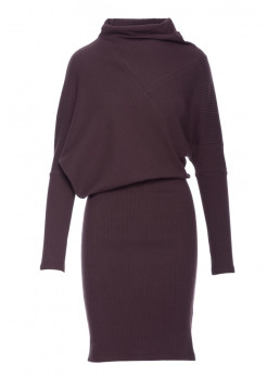 B309 Ribotu raštu megzta suknelė-palaidinė - dark chocolate