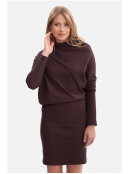 B309 Megzta suknelė-palaidinė su raukiniu - dark chocolate