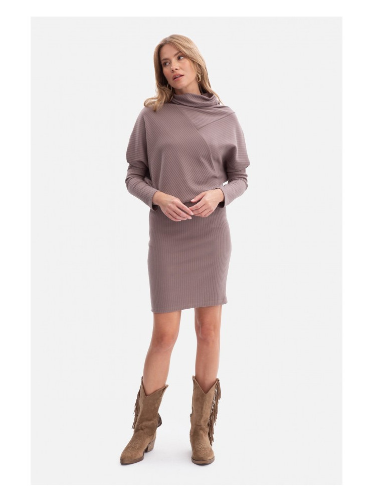 B309 Dryžuota suknelė-palaidinė - cocoa