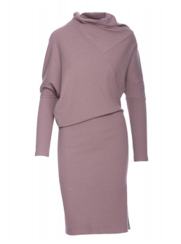 B309 Rievėtas megztas suknelė-palaidinė - cocoa