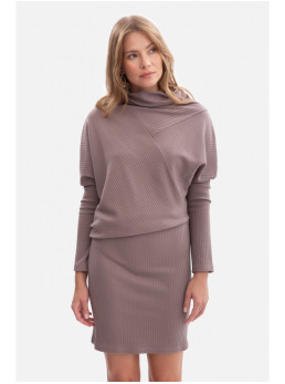 B309 Rievėtas megztas suknelė-palaidinė - cocoa