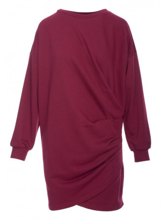 B298 Megzta suknelė su klostėmis šone - bordo