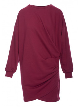 B298 Megzta suknelė su klostėmis šone - bordo