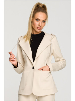 M691 Hooded blazer with single button - sandy