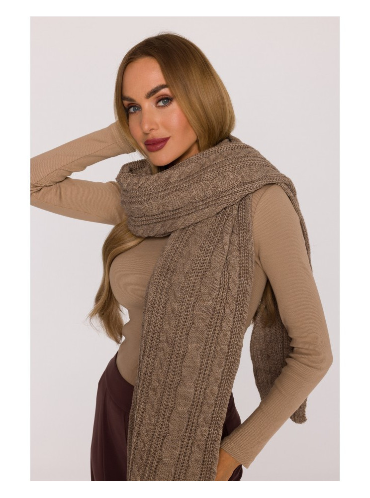 M898 Rišamas megztas šalikas su pynėmis - smėlio