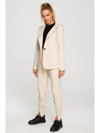 M691 Hooded blazer with single button - sandy