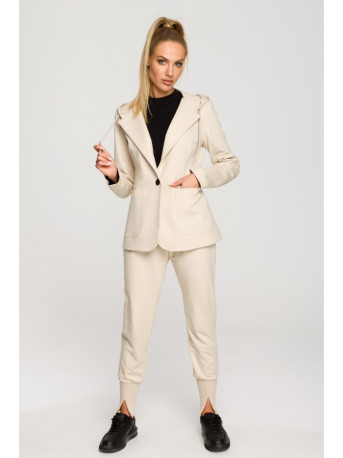 M691 Hooded blazer with single button - sandy
