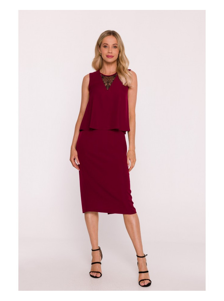 S422 Bateliai su nėrinių detale - kaštoninė