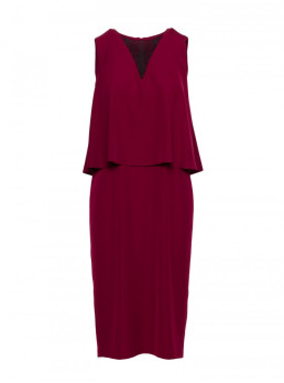 S422 Bordo spalvos suknelė su nėrinių detalėmis - kaštoninė