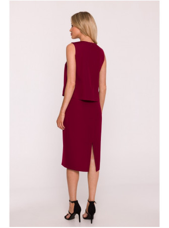 S422 Bordo spalvos suknelė su nėrinių detalėmis - kaštoninė