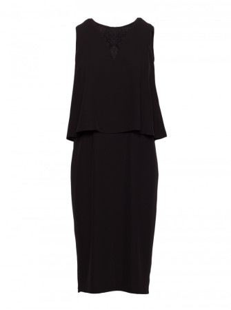 S422 Suknelė su nėrinių intarpu - juoda