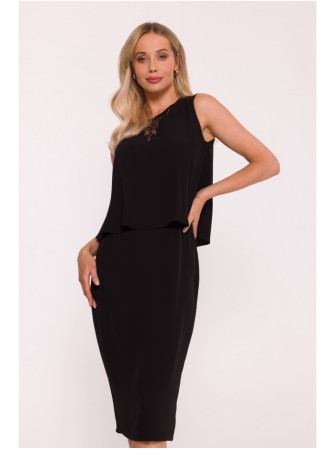S422 Suknelė su nėrinių detale - juoda