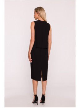 S422 Suknelė su nėrinių intarpu - juoda