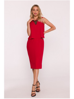 S422 Raudona suknelė su nėriniais - raudona