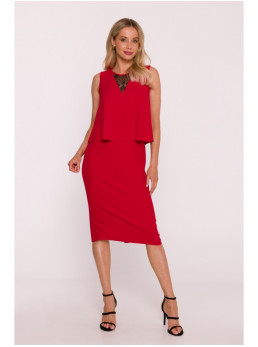 S422 Raudona suknelė su nėriniais - raudona