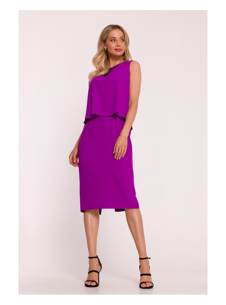 S422 Suknelė su nėrinių detalėmis - levandų