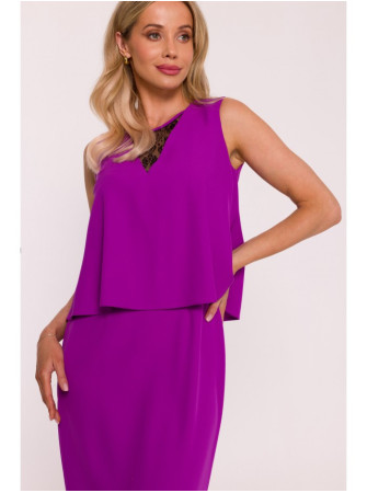 S422 Suknelė su nėrinių detalėmis - levandų