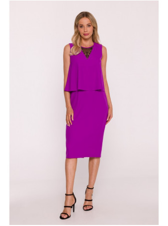 S422 Suknelė su nėrinių detalėmis - levandų