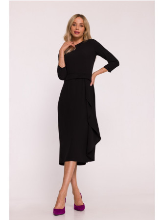 S425 Suknelė su raukiniais - juoda